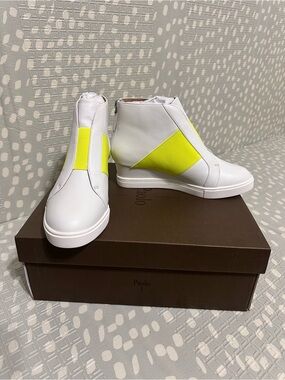 Linea Paolo White Ankle Booties with Neon Panels